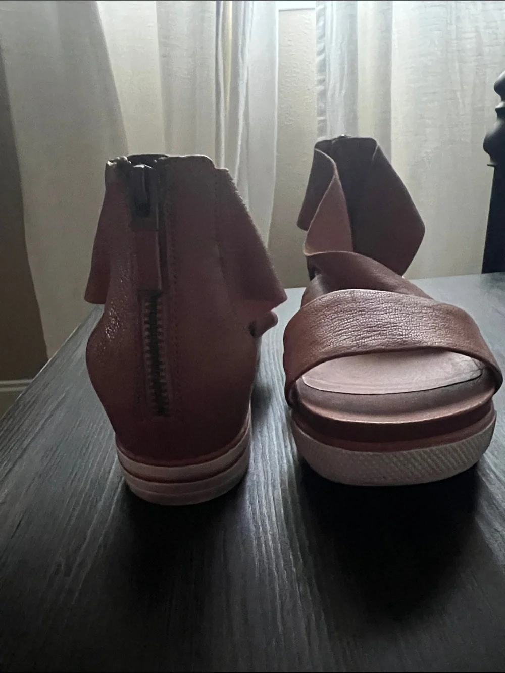 Eileen Fisher Tan Leather Crisscross Wedge Sandals